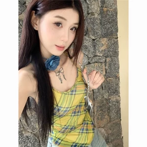 Nguyên Chất Desire Ngọt Hot Girl Nhỏ Yếm Nữ Mùa Hè Áo Khoác Ngoài 2 Lớp Lưng Đẹp Thiết Kế Kẻ