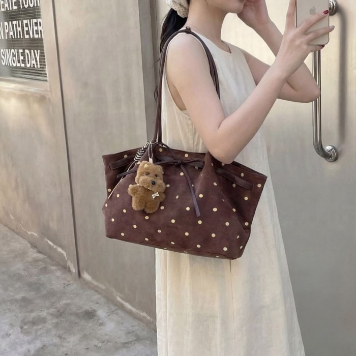 Retro thiết kế thích hợp chấm bi túi tote đeo vai dung tích lớn thời trang mới túi đi lại đa