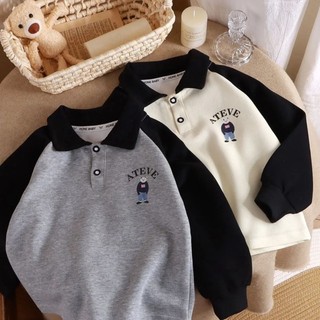 Áo nỉ bé trai Áo sơ mi Polo tay dài bé gái có ve áo raglan trẻ lớn hơn in hoạt hình
