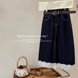Quần jeans bé gái phong cách Hàn Quốc quần ống rộng phối ren đa năng cho bé gái