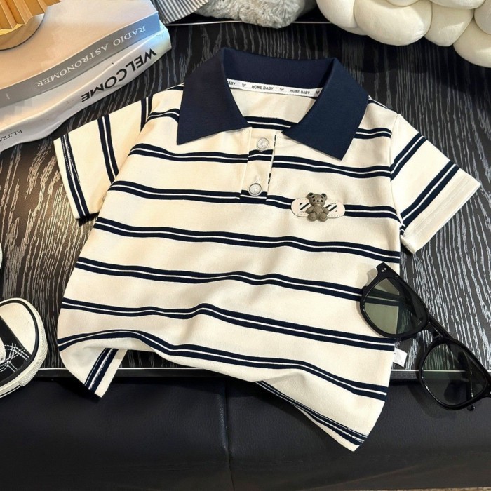 Áo thun POLO sọc mới mùa hè cho bé trai và bé gái