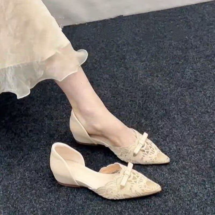 Tăng chiều cao bên trong 4CM Pháp rỗng chất lượng không khí rỗng nông miệng đi lại giày phối ren mũ