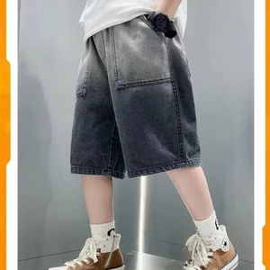 Quần short denim rộng mới cho bé trai, phiên bản Hàn Quốc dành cho trẻ em cỡ vừa và lớn, siêu