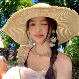 Ren Nơ Vành Rộng Đi Biển Mũ Rơm Cho Nữ Mùa Hè Mới Đi Biển Tấm Che Nắng Mũ Chống Nắng Hợp Thời