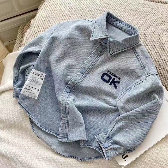 Quần Áo Trẻ Em Áo Khoác Bé Trai Xuân Thu Phong Cách Mới Bé Trai Denim Dài Tay Áo Top Siêu Mềm