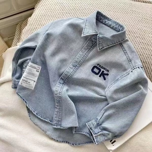 Quần Áo Trẻ Em Áo Khoác Bé Trai Xuân Thu Phong Cách Mới Bé Trai Denim Dài Tay Áo Top Siêu Mềm