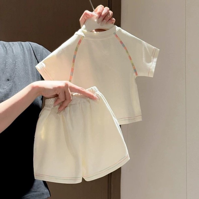 Bộ đồ phong cách vui nhộn mùa hè cho trẻ sơ sinh và trẻ nhỏ, set quần short ngắn tay cotton
