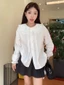 PPHOME Áo sơ mi trắng dài tay ren ngọt ngào kiểu Pháp dành cho nữ mùa xuân sang trọng cổ búp bê cột