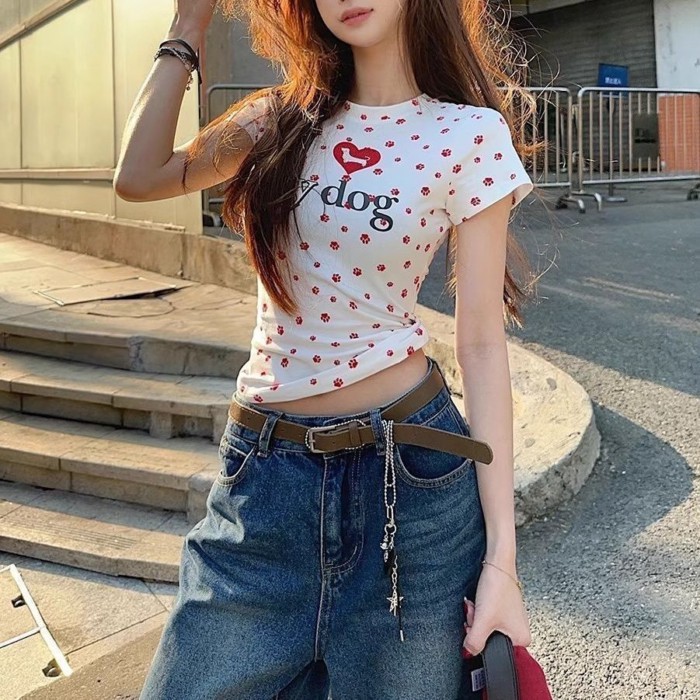 Áo thun ngắn tay in chữ mùa hè mới của hot girl, áo thun ngắn tay in chữ giảm béo, áo đa năng