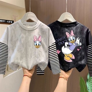 Áo phông dài tay cotton nguyên chất nhuộm màu cho bé gái áo phông hoạt hình thời trang đế áo thun h