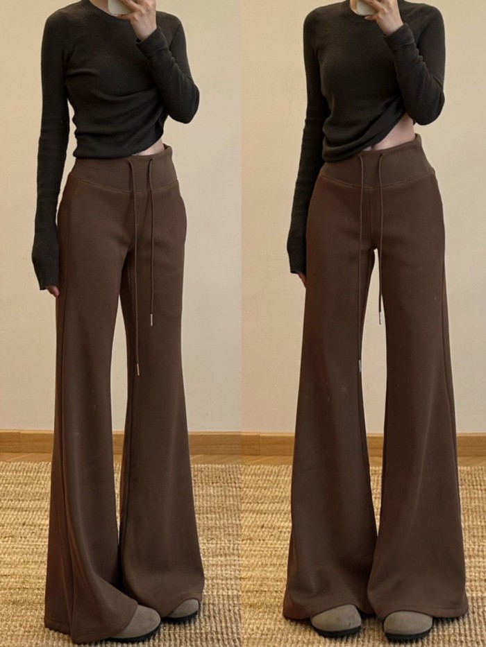 Quần bootcut thể thao nữ có dây rút, lưng cao, dáng ôm, quần dài xếp nếp đi làm