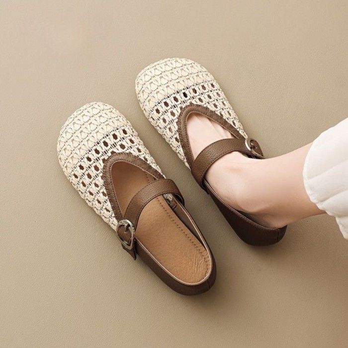 Giày nữ Mary Jane kiểu Pháp mùa xuân mới đế mềm rỗng cổ tích kèm váy miệng nông Giày đơn dành ch