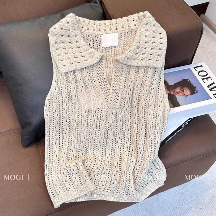 Áo vest dệt kim rỗng phong cách Pháp dành cho nữ mùa hè phong cách mới áo không tay đa năng k