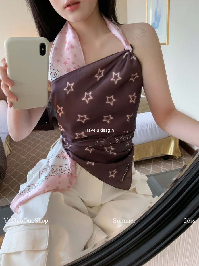 Have u desgin Thiết Kế Ngôi Sao In Hình Mỹ Retro Khăn Lụa Quấn Ngực y2k Hot Girl Lễ Hội Âm Nhạc Khăn Trùm Đầu Khăn Vuông Đa Năng