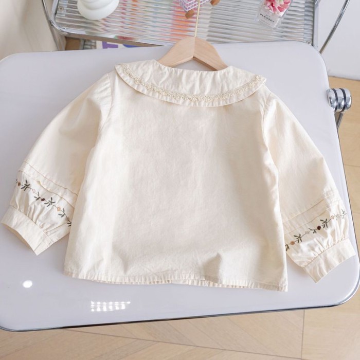 Áo Sơ Mi Bé Gái 25 Quần Áo Xuân Thu Mới Áo Sơ Mi Thời Trang Trẻ Em Bé Gái Áo Ren Dài Tay Áo Sơ M