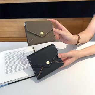 MONICOO Da Thật Chính Hãng Phong Cách Ngắn Nửa Gấp Ví Đựng Tiền Xu Nữ Thời Trang Tương Phản Màu Sắc Khâu Ví Da Bò Thẻ Tài Liệu Túi Bảo Quản