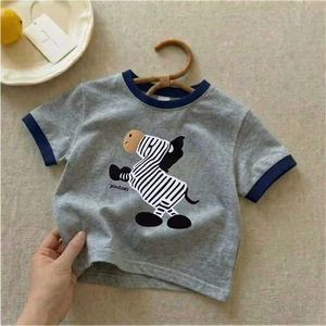 Áo phông trẻ em cotton nguyên chất in hình ngựa vằn dễ thương mùa hè cho bé trai và bé gái, á