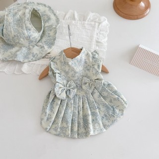 [Hàng có sẵn] Váy trùm đầu mèo sứ trắng xanh Quần áo cho chó thoáng khí mùa hè 0,5-5,5kg
