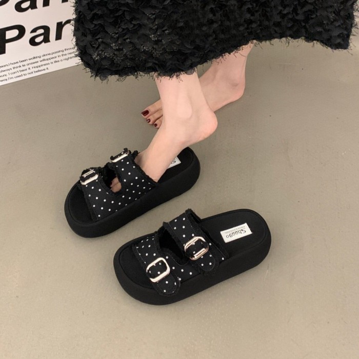 Dép Birkenstock đế dày chấm bi đẹp cho nữ, sandal mặc ngoài mùa hè mới, sandal chân váy và sa