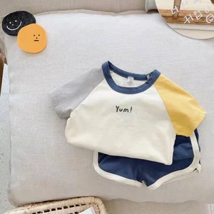 Bộ đồ thể thao hoạt hình mùa hè bé trai mùa hè mới cotton nguyên chất bộ đồ ngắn tay bé trai