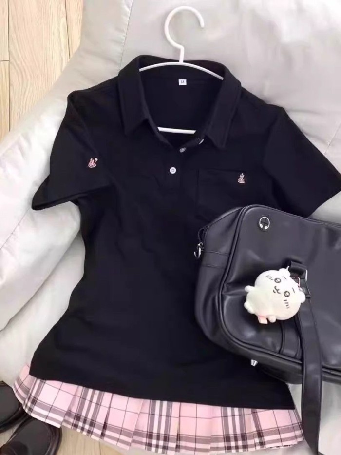 Áo sơ mi Polo ngắn tay có cổ dáng suông giản dị kiểu hàn quốc tay lỡ dành cho đi học