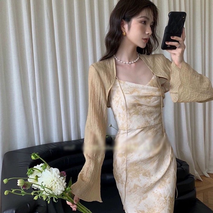 Áo cardigan voan chống nắng cho nữ mùa hè với váy hai dây và khăn choàng nhỏ áo jacket mỏng