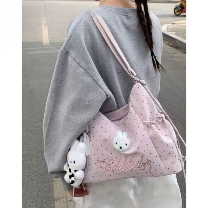 Túi tote chấm bi Niche thời trang mới túi đeo vai sức chứa lớn túi đi làm màu hồng