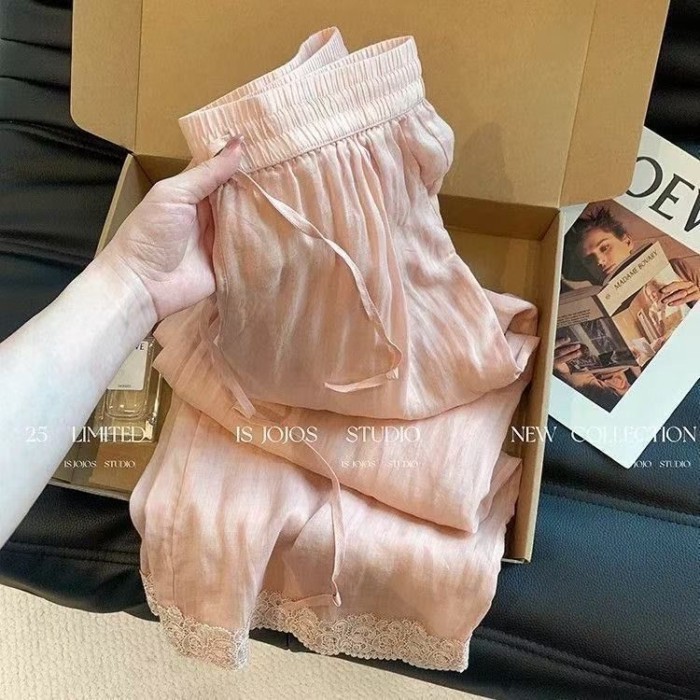 Màu hồng Quần kiểu Trung Quốc mới Quần thêu thêu Mùa hè dành cho nữ Kiểu dáng mỏng Lười treo