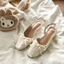 Pháp Nhỏ Mũi Vuông Nêm Gót Túi Mũi Giày Sandal Nữ Đế Bằng Phong Cách Cổ Tích Xếp Ly Nơ Lưng T