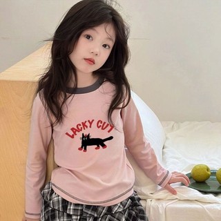 Quần áo trẻ em bé gái hoạt hình đơn giản kiểu dáng đáy cotton nguyên chất Áo thun dài tay