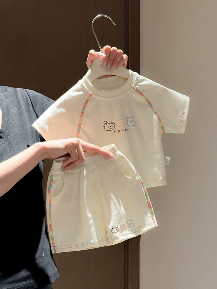 Bộ đồ phong cách vui nhộn mùa hè cho trẻ sơ sinh và trẻ nhỏ, set quần short ngắn tay cotton