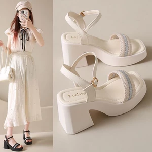 Bện Gót Dày La Mã Giày Sandal Nữ Mùa Hè Mới Thời Trang Giày Nữ Chống Thấm Nước Nền Tảng Nêm G