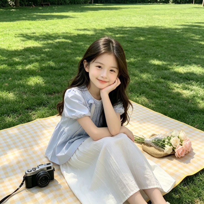 Xanh Dương Phong Cách Nhẹ Nhàng Thắt Nơ Áo Bé Gái Thiết Kế Tay Phồng Áo Sơ Mi Babydoll Thời T