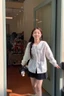 PPHOME Áo sơ mi trắng dài tay ren ngọt ngào kiểu Pháp dành cho nữ mùa xuân sang trọng cổ búp bê cột