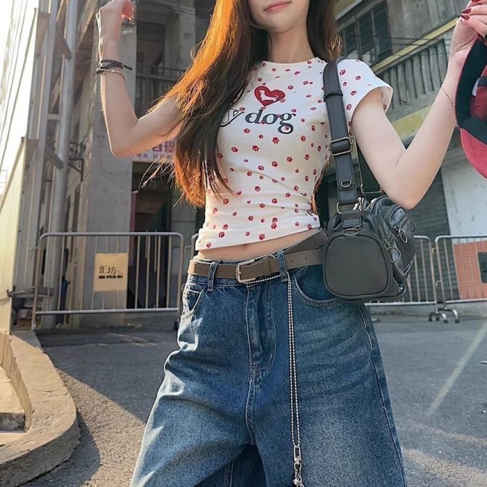Áo thun ngắn tay in chữ mùa hè mới của hot girl, áo thun ngắn tay in chữ giảm béo, áo đa năng