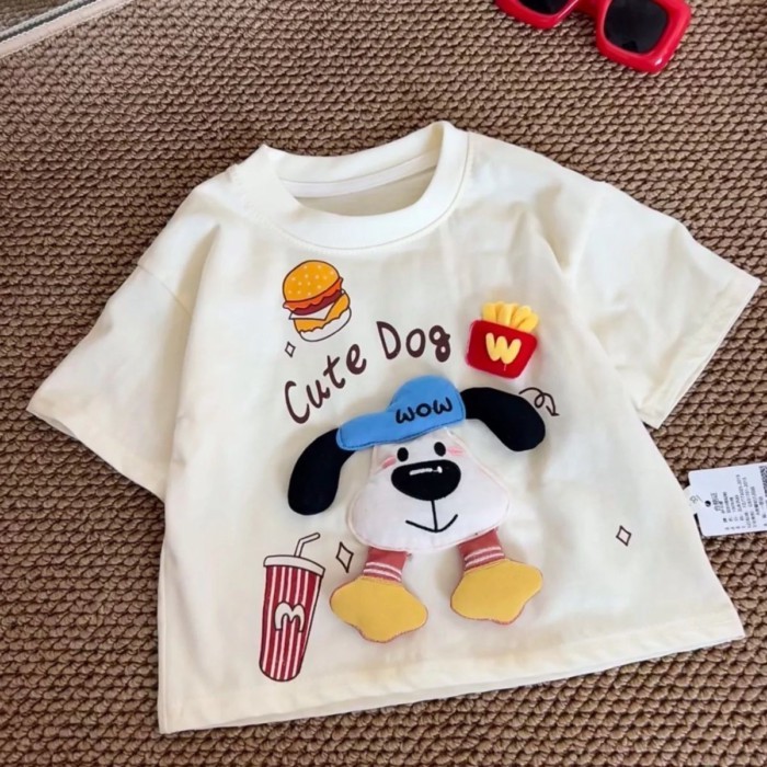 Phim hoạt hình mùa hè ngắn tay búp bê cún con dễ thương phong cách mới dành cho bé trai và bé