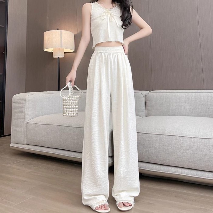 Màu Trắng Sữa Quần Yamamoto Nữ Quần Ống Rộng Rộng Mùa Xuân Hè Slim Drap Mỏng Cao Cấp Thẳng Qu
