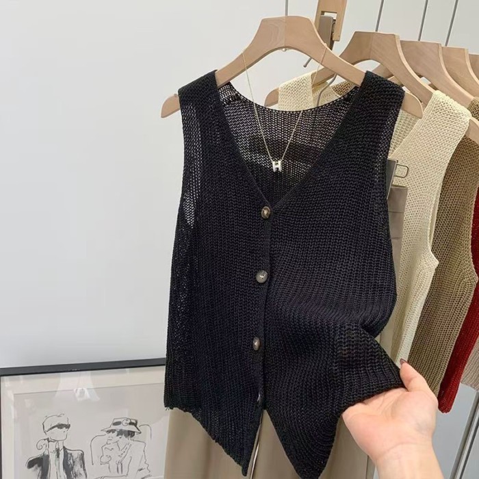 Áo Vest Không Tay Áo Vest Nữ Dệt Kim Rỗng Phong Cách Mới Độc Đáo Đẹp Niche Top Mặc