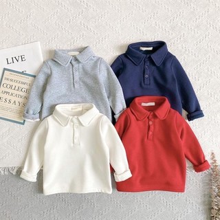 Áo thun dài tay nhung dày có cổ dành cho bé trai Áo thun POLO ấm áp phong cách Hàn Quốc