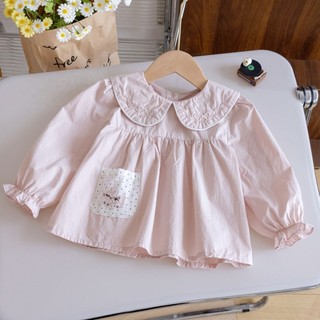 Áo sơ mi nữ phong cách Hàn Quốc cổ búp bê cotton nguyên chất áo sơ mi công chúa chấm bi cho trẻ em