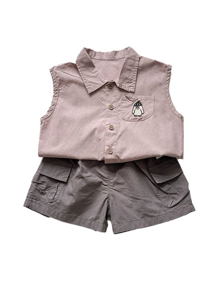 Bộ đồ bé trai bé gái phong cách Hàn Quốc, bé trai thoải mái set áo thun vest mỏng 1 quần short c