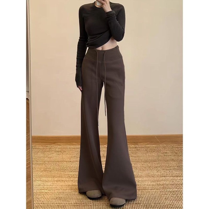 Quần bootcut thể thao nữ có dây rút, lưng cao, dáng ôm, quần dài xếp nếp đi làm