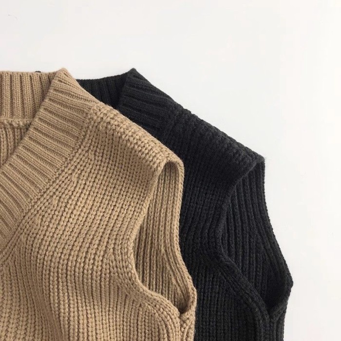 Trẻ em cổ chữ V phong cách retro Hàn Quốc Áo len vest màu trơn áo len ấm áp lớp bên trong