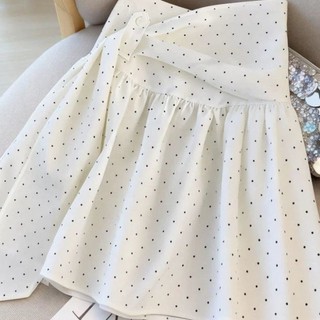 Váy Chấm Bi Không Đều Nữ Mùa Hè Mới Cao Cấp Ôm Cổ Chân Váy Chữ A Xếp Ly