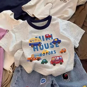 cotton nguyên chất mùa hè mới áo thun ngắn tay dáng rộng phong cách hoạt hình Nhật Bản bé tra