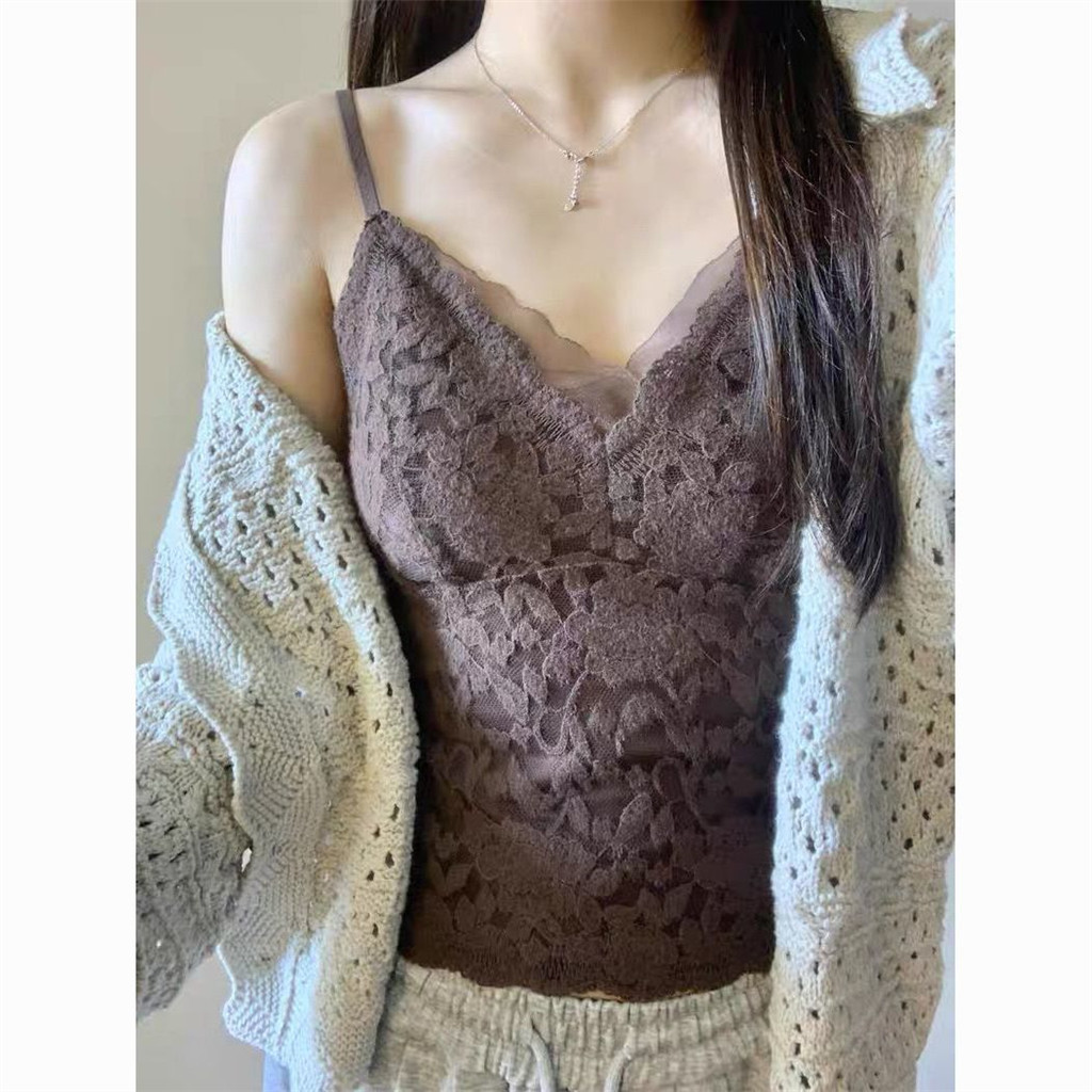 Áo yếm thiết kế ren mùa đông Slim-fit Gentle Top nữ