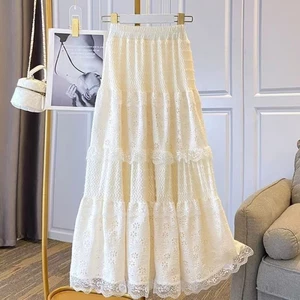 Váy lưới bánh thêu thêu cao cấp dành cho chị em eo cao váy midi bồng bềnh ngọt ngào
