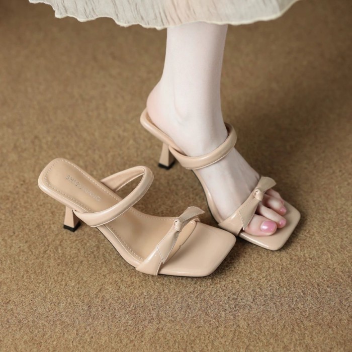 Giày sandal cao gót mũi vuông có dây đeo khí chất một dây giày cao gót hở mũi kiểu Pháp cho n