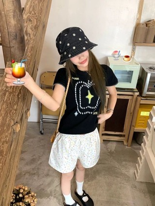 Japanese Cute Ins Star Wide Leg Shorts For Women Summer Loose Straight Pants High Waist Casua