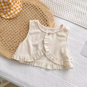 Mùa hè bé gái áo len dệt kim xù màu kem cho trẻ sơ sinh và trẻ nhỏ mặc áo ghi lê kiểu nước ng